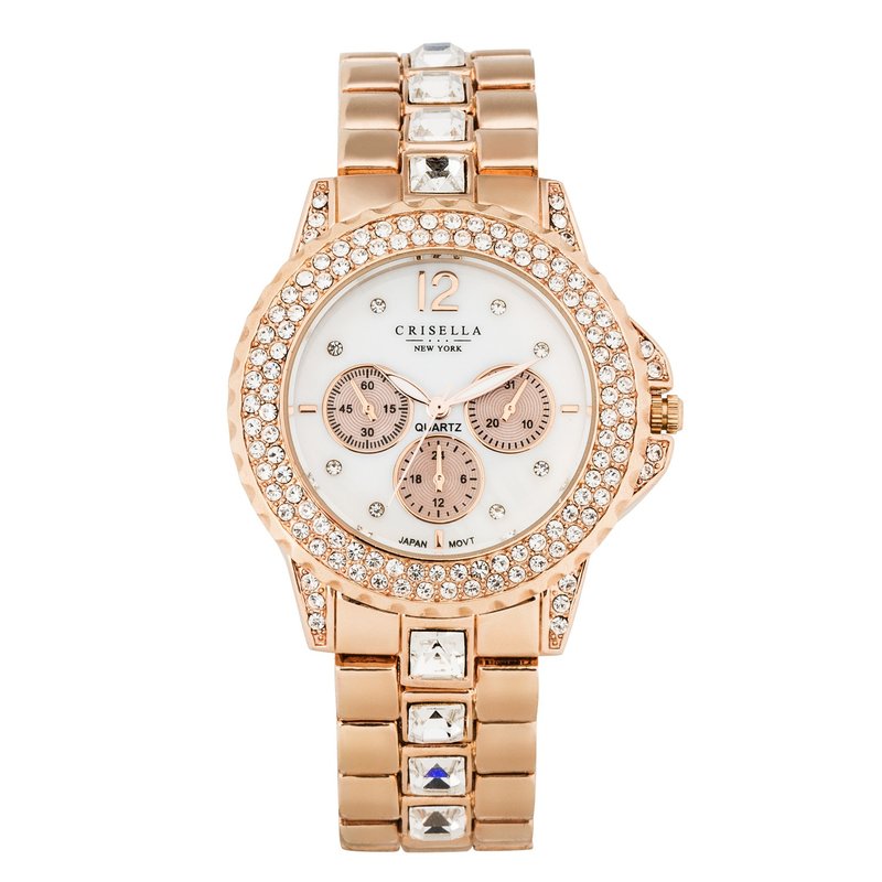 優雅閃爍鋯石金屬石英女士手錶 - 女錶 - 其他金屬 多色