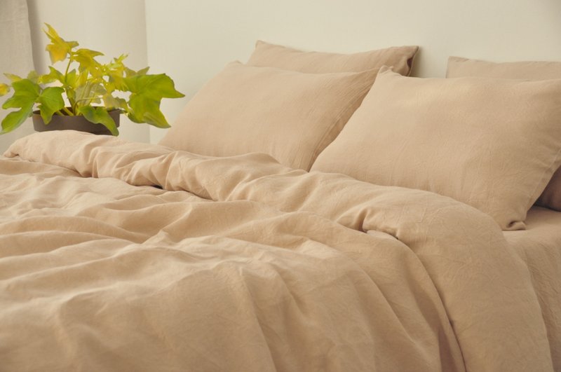 Caramel linen pillowcase / Beige pillow cover /Euro, American, Taiwan size - 寢具/床包 - 亞麻 卡其色