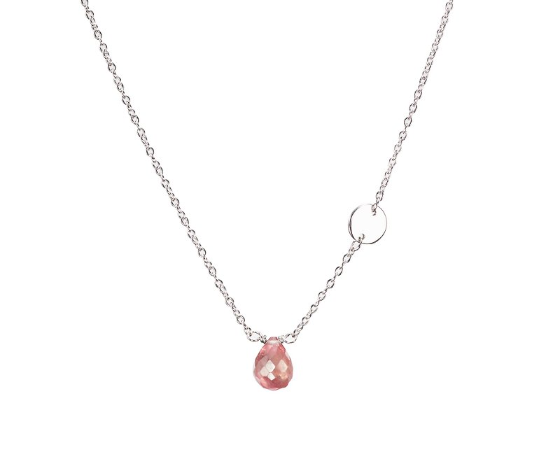July Birthstone Necklace, Cancer Pendant, Leo Necklace, Pink Sapphire Teardrop - สร้อยคอทรง Collar - เงินแท้ สึชมพู