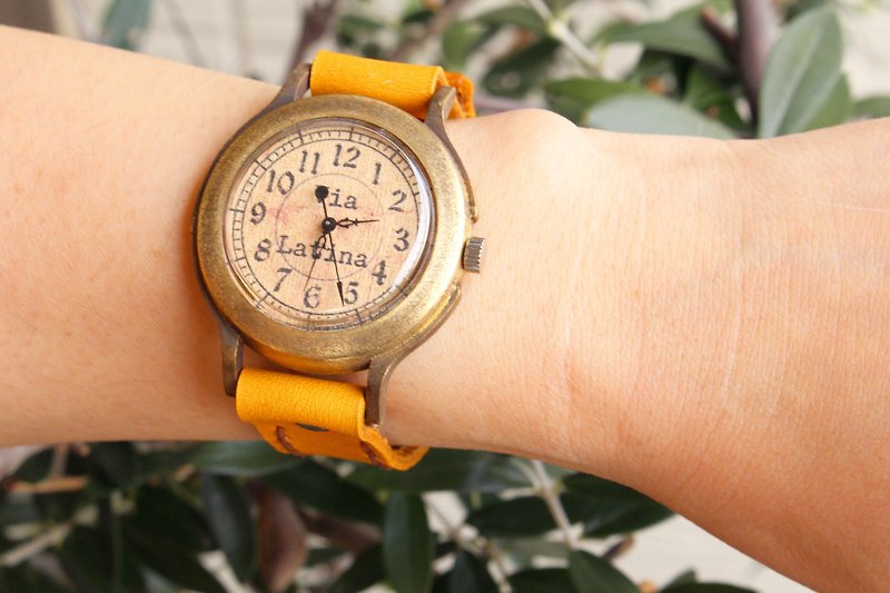 手作り腕時計　Via Latina(レトロ ストーン調文字盤 & Brown) - 女錶 - 銅/黃銅 咖啡色