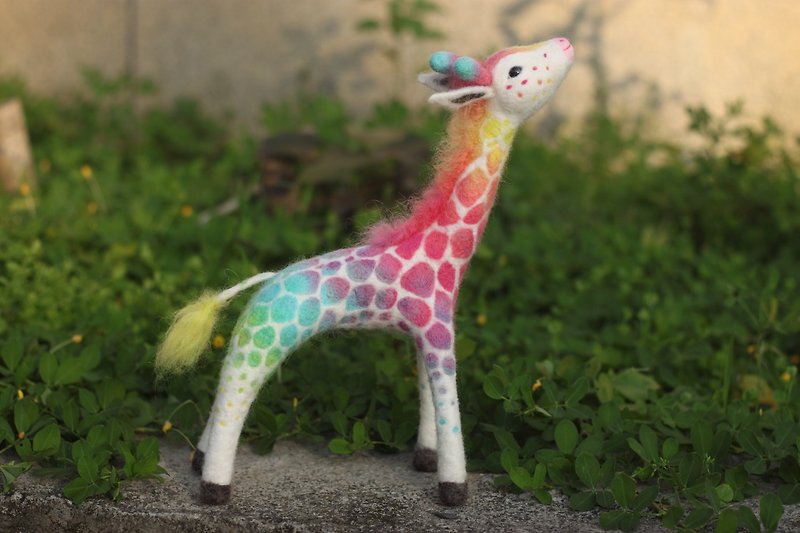 Rainbow Giraffe Pastel Gradient Color Large 32cm Customized - ของวางตกแต่ง - ขนแกะ หลากหลายสี