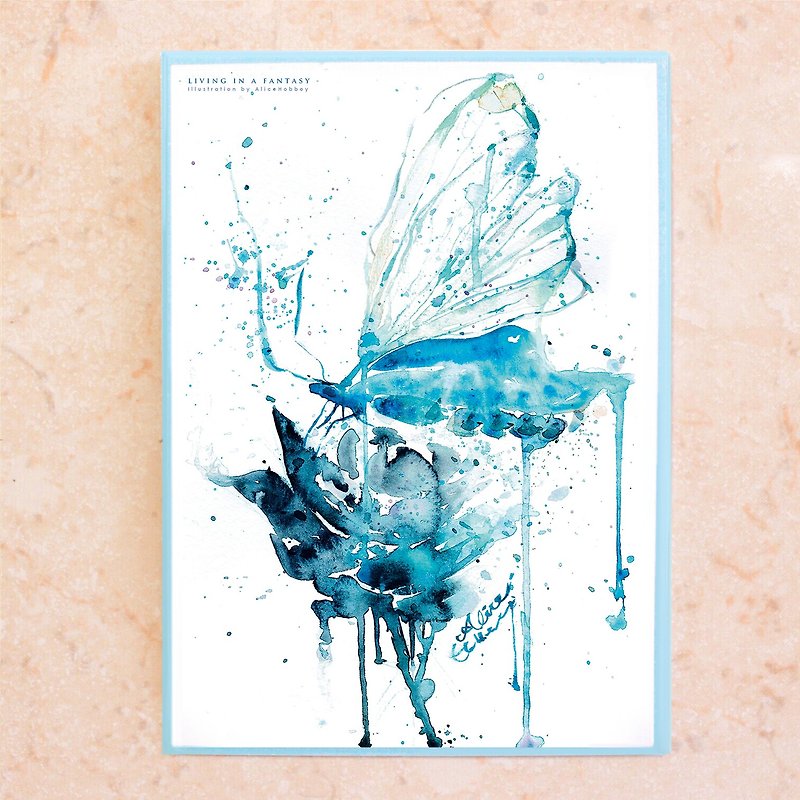 Alice Hobbey Blue Rose Butterfly Series Double-sided Watercolor Illustration Postcard Posrcard - การ์ด/โปสการ์ด - กระดาษ หลากหลายสี
