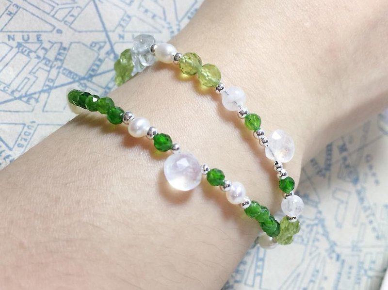 MH sterling silver natural stone custom series _ forest combination _ two sets - Bracelets - Gemstone Green