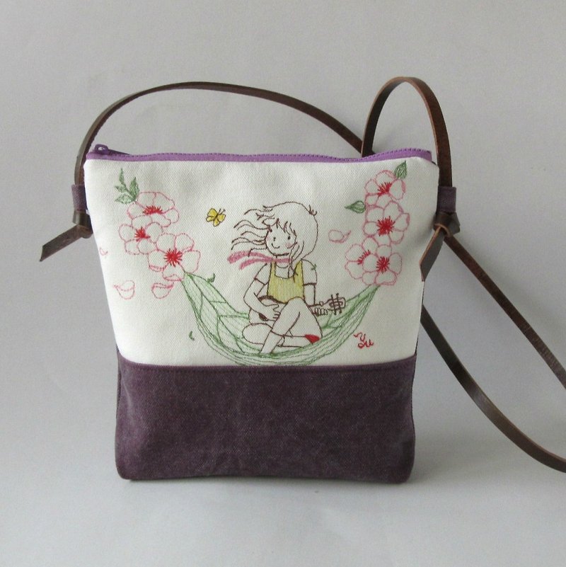 Breeze ─ oblique backpack - Messenger Bags & Sling Bags - Cotton & Hemp Purple