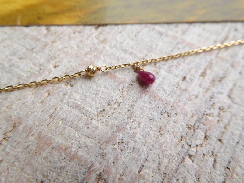 Pure 14k gold water drop pink sapphire k gold ball bracelet - Bracelets - Other Materials Gold