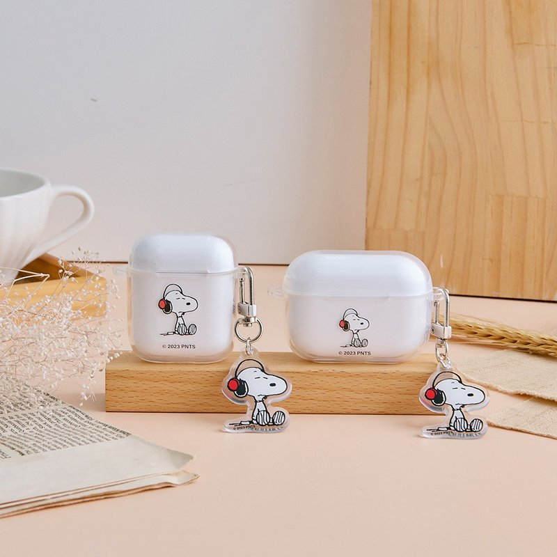 SNOOPY史努比 聽音樂透明Airpods保護套(附贈同款吊飾) - AirPods/耳機保護套 - 塑膠 多色