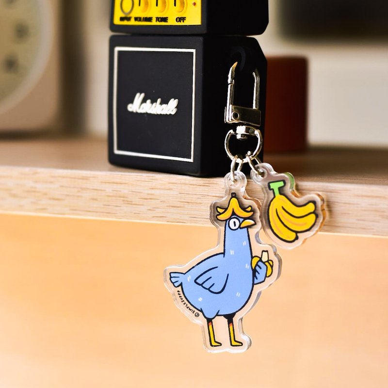 Banana Birb Acrylic Keychain / Airpod case pendant - 吊飾/掛飾 - 壓克力 藍色