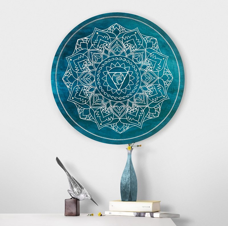 Spiritual art Round mandala Vishuddha chakra Sacred geometry art Meditation art - 壁貼/牆壁裝飾 - 壓克力 藍色