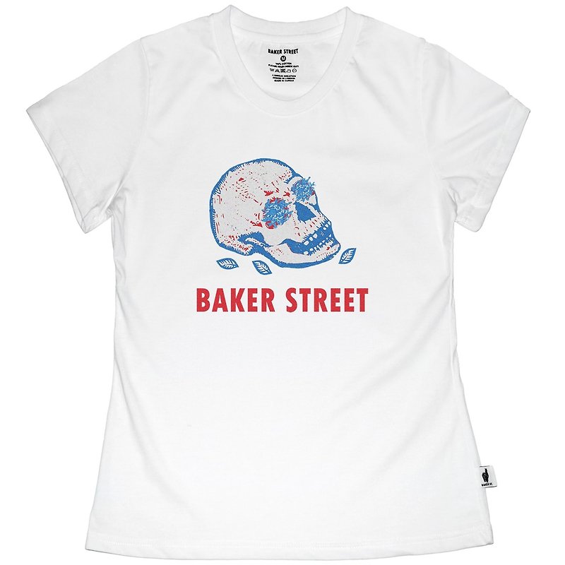 British Fashion Brand -Baker Street- Skull Printed T-shirt - Women's T-Shirts - Cotton & Hemp White
