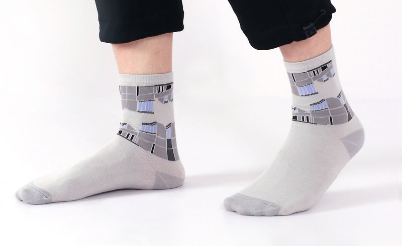 Grey Bauhaus gray socks casual socks - Socks - Cotton & Hemp Gray