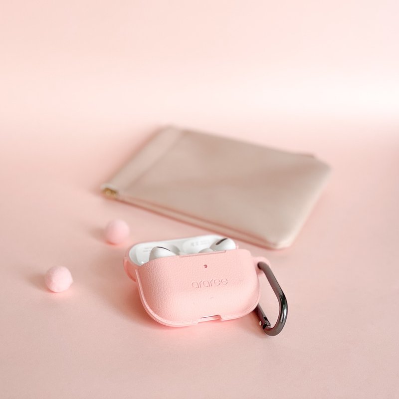 Airpods 質感皮革矽膠保護套 + 皮革收納包 | 少女粉 | - AirPods/耳機保護套 - 人造皮革 粉紅色