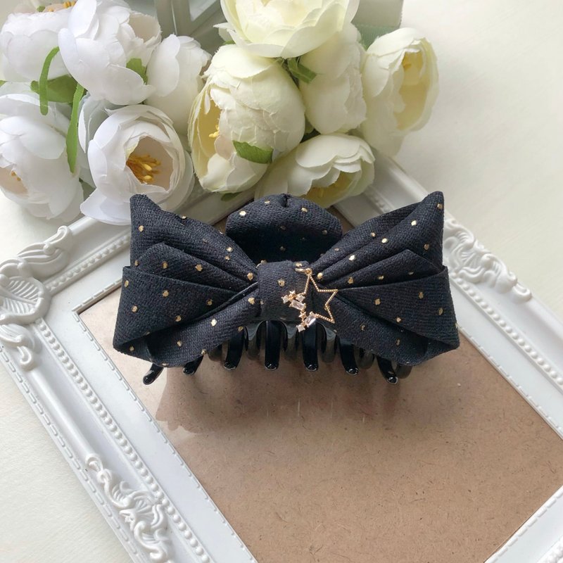 Exclusive Star Bronzing Little Bow Knot Big Clip Shark Clip-Black - เครื่องประดับผม - วัสดุอื่นๆ สีดำ