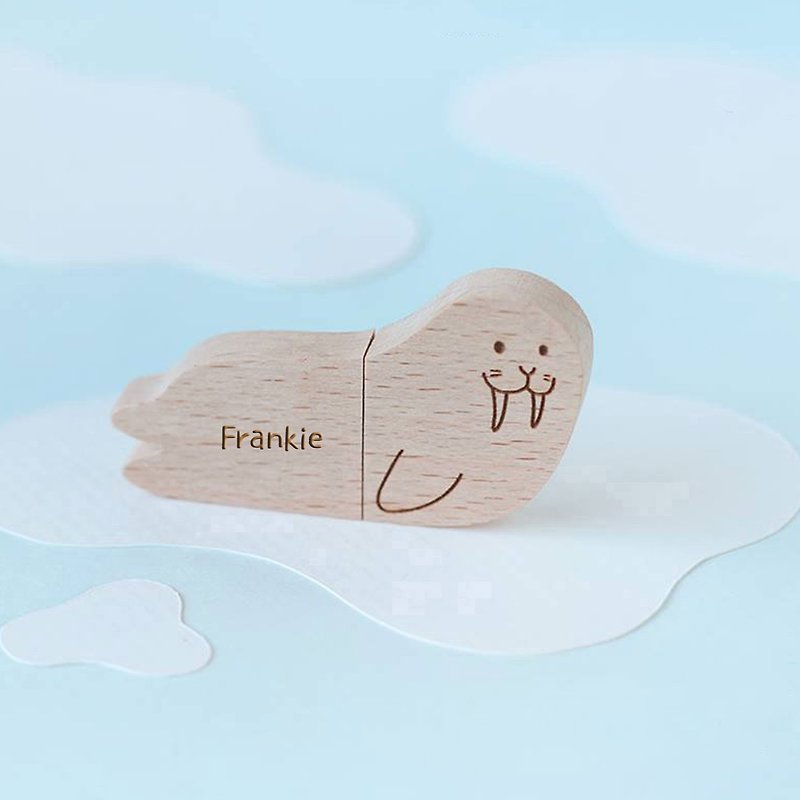 【客製禮物】 USB 隨身碟 海象 北極好朋友 | 生日禮物 - USB 手指 - 木頭 咖啡色