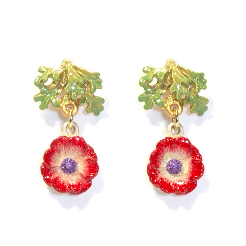 アネモネピアス Anemone PA521 - 耳環/耳夾/耳骨夾 - 其他金屬 紅色