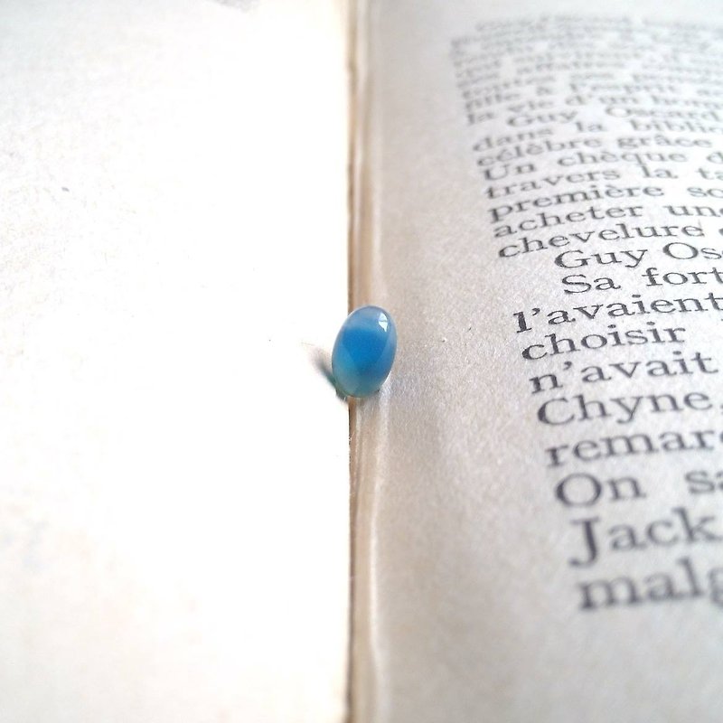 藍瑪瑙-天然石不鏽鋼針耳環 - 耳環/耳夾 - 寶石 藍色
