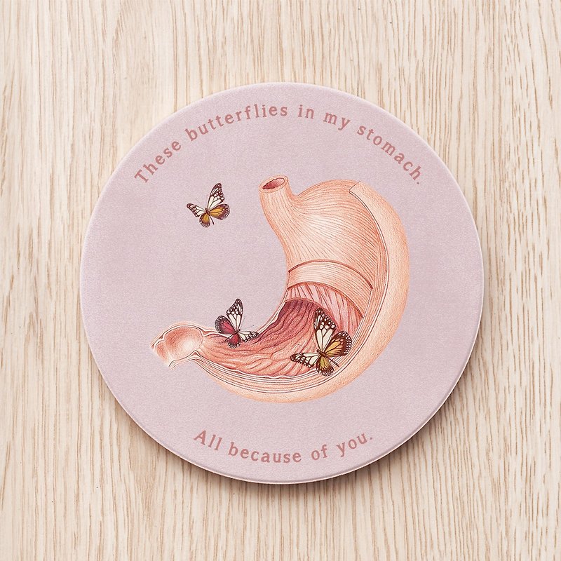 Butterfly in the Stomach Customized Ceramic Coaster/Strange Organ Medical Anatomy Physician Nurse Gift - ที่รองแก้ว - เครื่องลายคราม สีน้ำเงิน