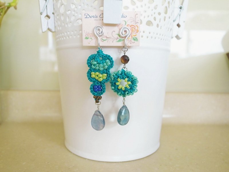 Crochet Lace Jewelry (Lace Fantasia 3-b) Fiber Jewelry Clip Earrings - Earrings & Clip-ons - Cotton & Hemp Multicolor