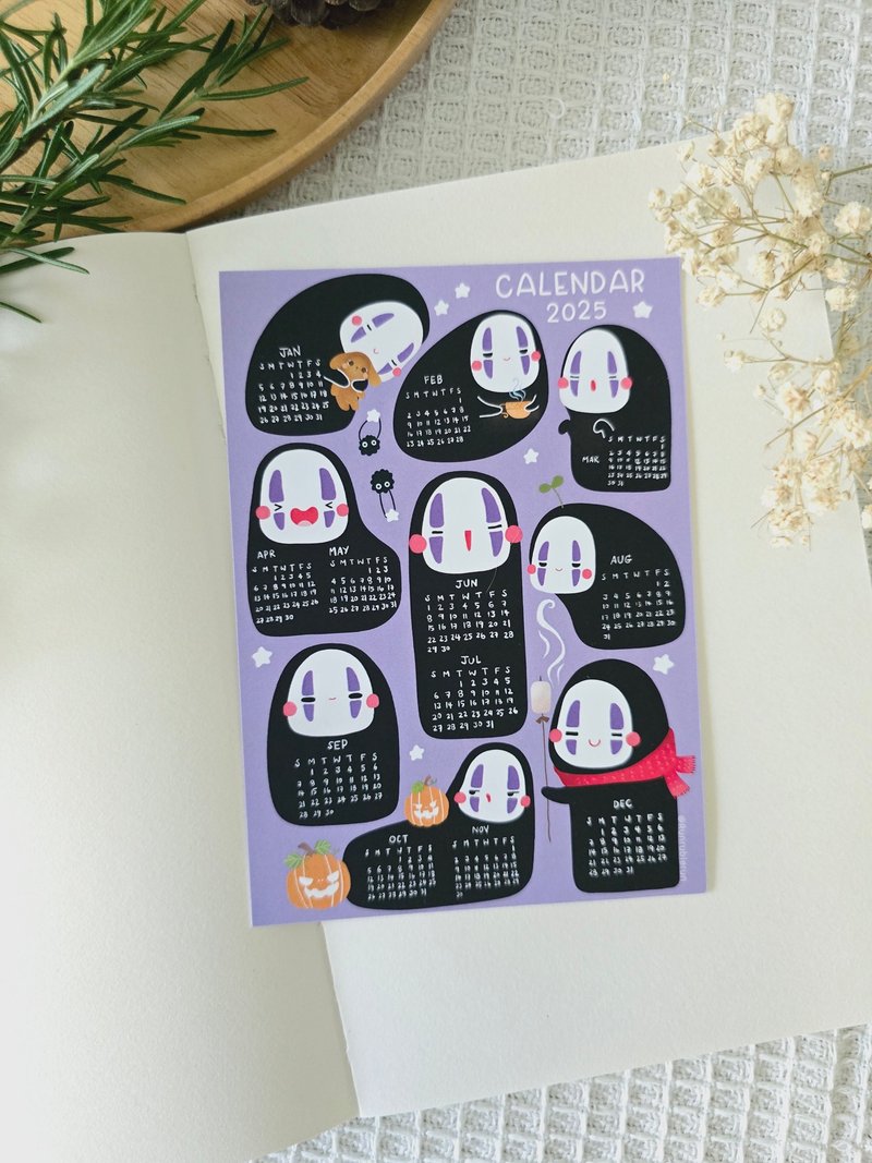 Monthly calendar for the year 2025, faceless ghost pattern, fan art size A6 - 日曆/月曆/年曆 - 紙 多色