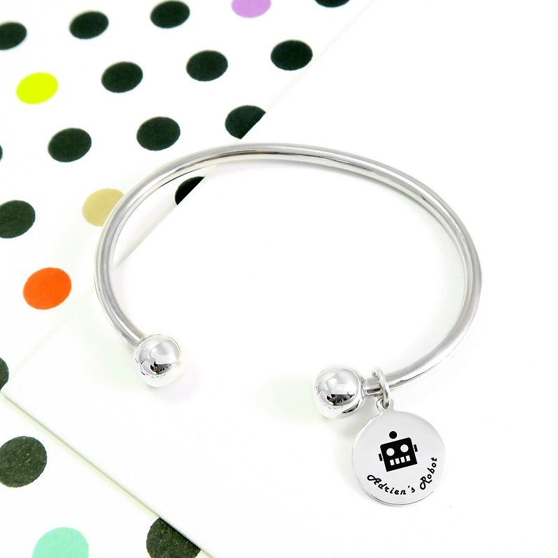 Customized Baby Bracelet/Bracelet Lettering Round Brand 925 Sterling Silver C-shaped Bracelet - สร้อยข้อมือ - เงิน สีเงิน