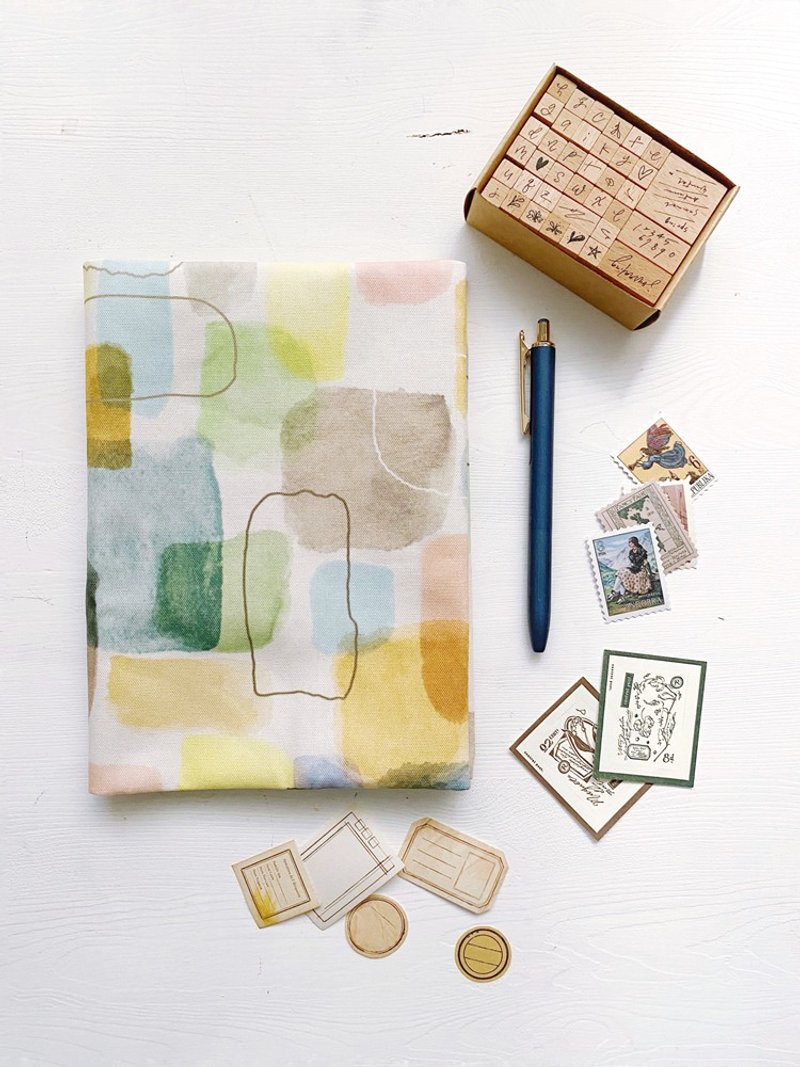 hairmo 水彩カラーブロック ハンドメイドブックカバー/ブックジャケット（ノート・日記・手帳） - ブックカバー - コットン・麻 多色