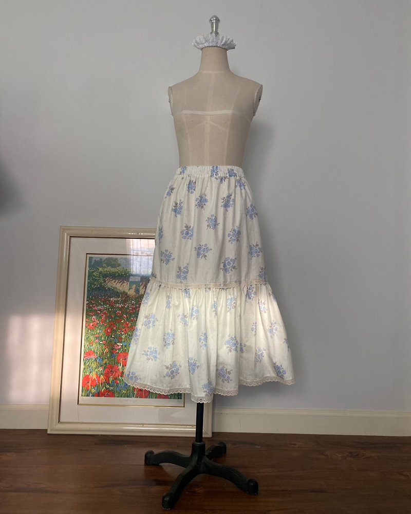 Feya midi Skirt Floral Cotton & Lace trim - Skirts - Cotton & Hemp White