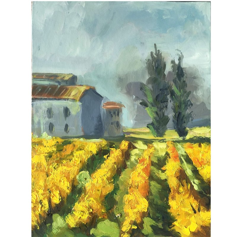 Vineyard Painting Oil Original Landscape Art Impasto Barn Artwork - ตกแต่งผนัง - วัสดุอีโค 