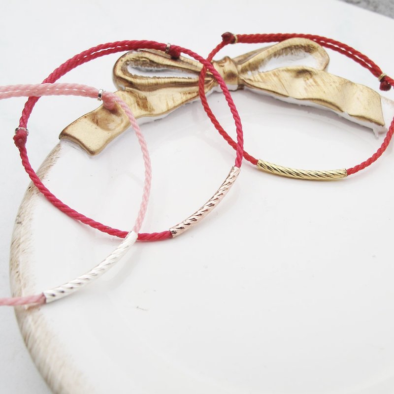[Hand-woven Wax rope] Three-color flower tube | Sterling silver x K gold red thread Wax rope lucky bracelet | Da Yuan Nan - Bracelets - Sterling Silver Multicolor