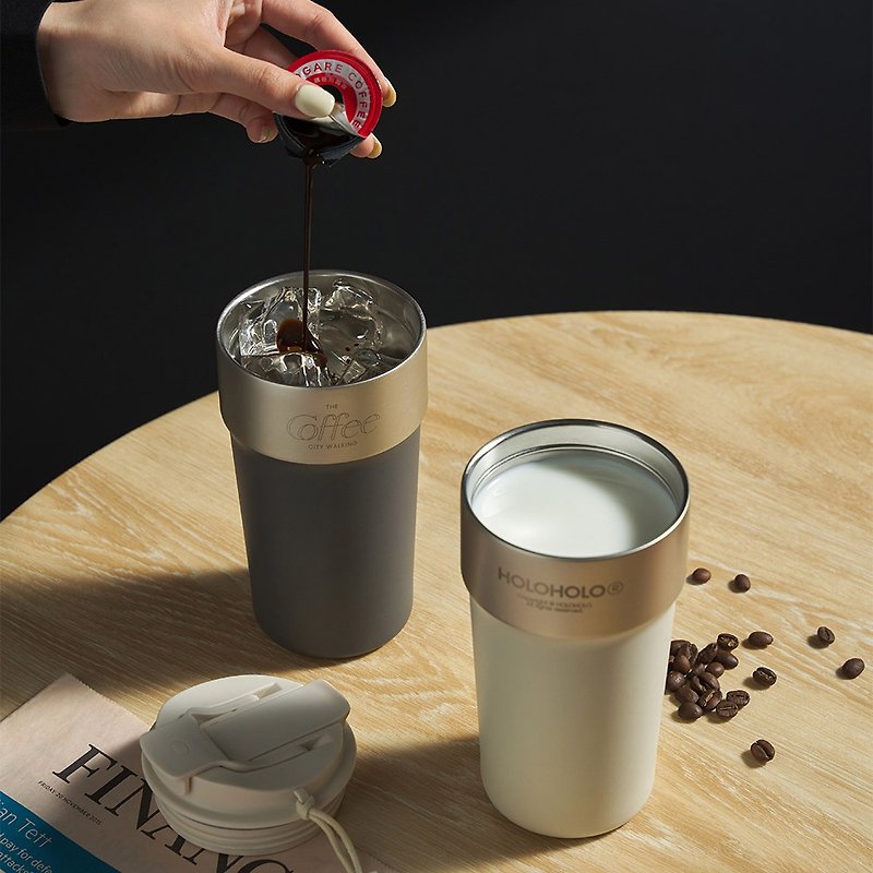 【HOLOHOLO】LATTE straw insulated latte cup 500ml (2 materials/3 colors) - Mugs - Stainless Steel Multicolor