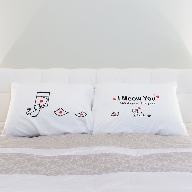 365 Days I Meow You Boy Meets Girl couple pillowcase by Human Touch - Pillows & Cushions - Cotton & Hemp White