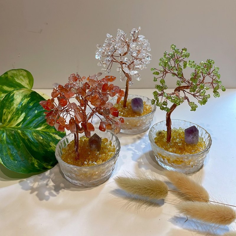 クリスタルエナジーツリー | レッドアゲート、ペリドット、ホワイトクォーツ | 開運クリスタルツリー - 置物 - クリスタル ホワイト