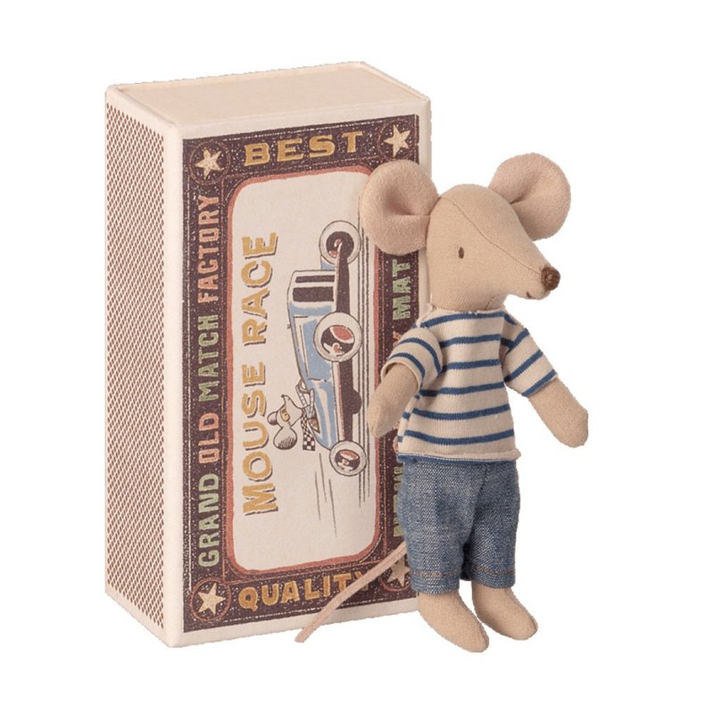 Big brother mouse in matchbox - Stuffed Dolls & Figurines - Cotton & Hemp Blue