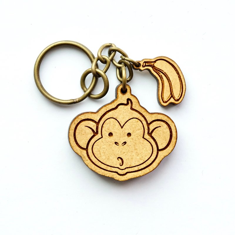 木製鑰匙圈-小猴子 - 鑰匙圈/鑰匙包 - 木頭 咖啡色