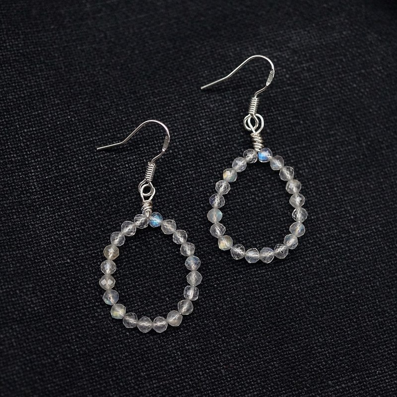 ITS-E104 [natural stone series] very beautiful glory gray moonstone 925 silver ear hook ear clip - Earrings & Clip-ons - Semi-Precious Stones Silver