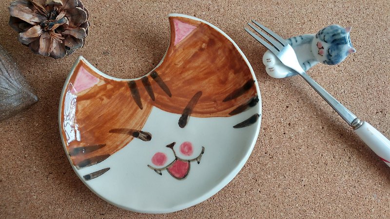 Little cat dessert set-ceramic - จานเล็ก - เครื่องลายคราม ขาว