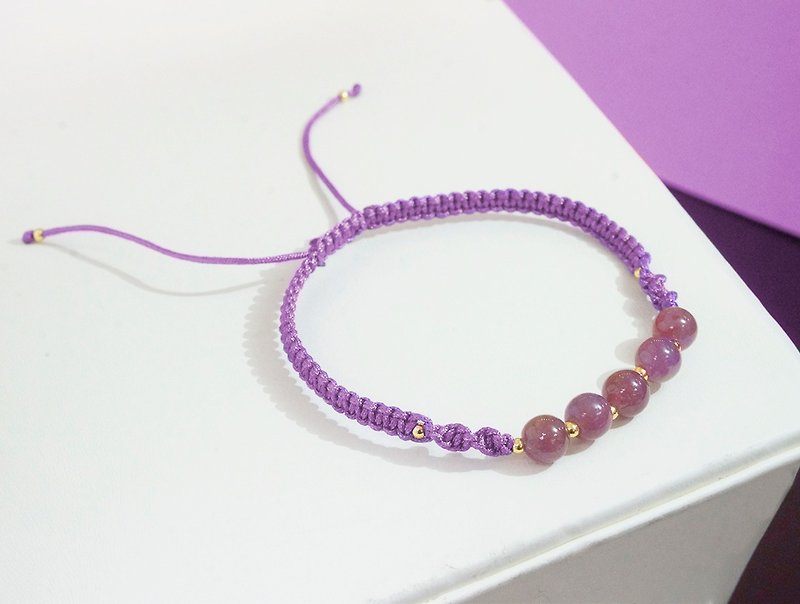 Edith & Jaz • Ruby with Purple Cord Bracelet - Bracelets - Gemstone Red