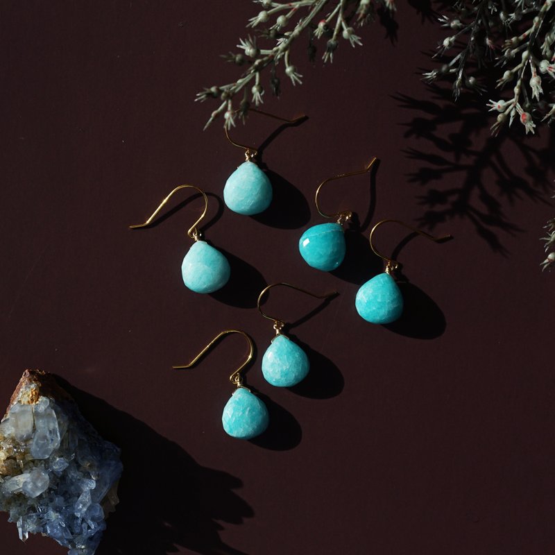 14KGF Large Amazonite Marron Cut Earrings by Seiji - ต่างหู - เครื่องเพชรพลอย สีเขียว