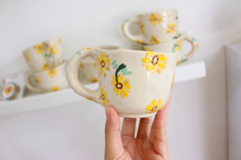 コーヒーカップ セラミック ひまわり - 花瓶・植木鉢 - 陶器 イエロー