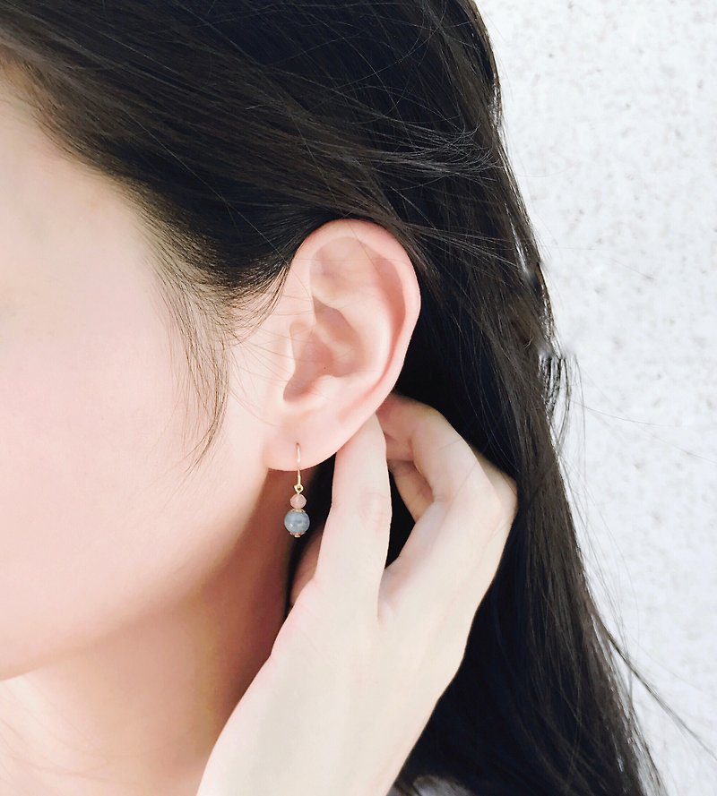 Pink Blue Jelly 14k Gold Earrings Natural Stone Earrings - ต่างหู - โลหะ สึชมพู