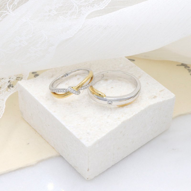 Kimura Light Jewelry/18K Gold Two-tone Twist Pair Ring K Gold Pair Ring 18K Gold Ring - แหวนทั่วไป - เครื่องประดับ สีเงิน