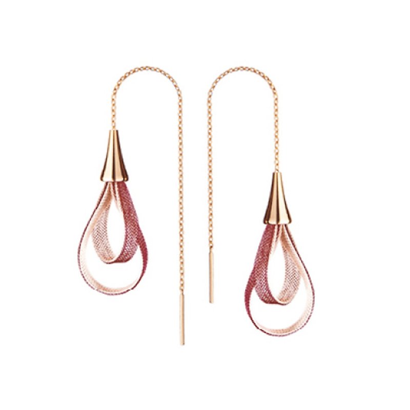 French handmade nylon ribbon earrings_burgundy - Earrings & Clip-ons - Polyester Red
