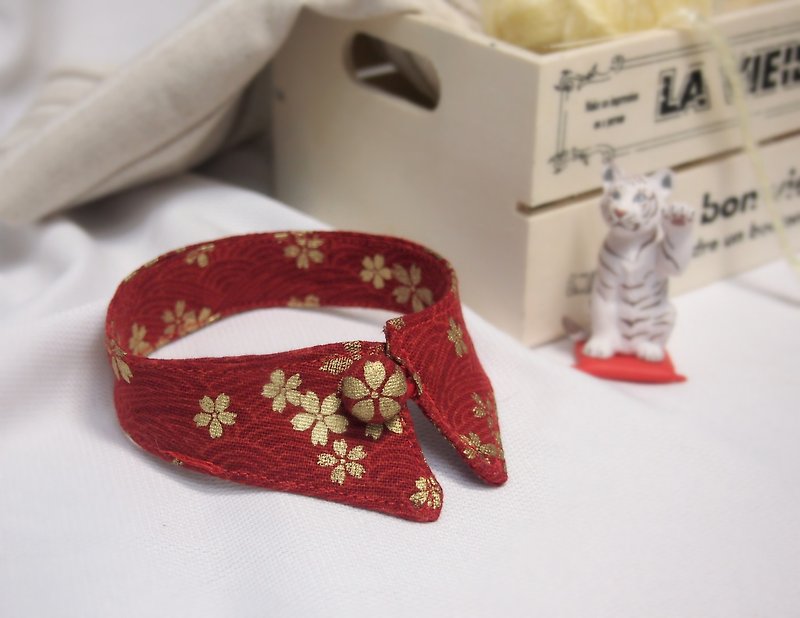 Japanese style cherry blossom pet shirt collar cat small dog mini dog - Collars & Leashes - Cotton & Hemp Red