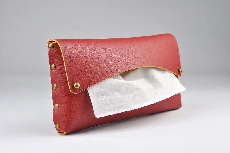 Car Tissue Holder with Clips, PU Leather Tissue Case for Sun Visor, Red/Yellow - Tissue Boxes - Faux Leather Red