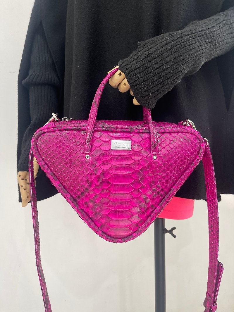 Trigon Python Leather Bag Snakeskin Crossbody Purse Python leather Purse - Clutch Bags - Genuine Leather Pink