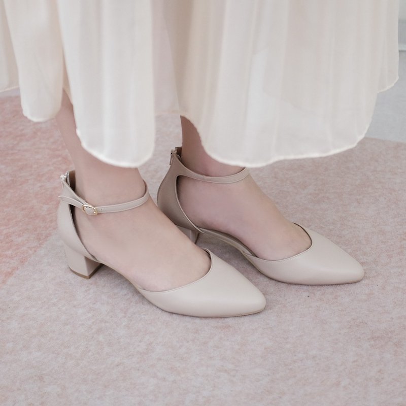 Back zipper design! No toe-toe mid-heel skin full leather MIT-Madeleine - High Heels - Genuine Leather Pink