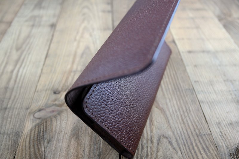 阿皮手工~Mobile phone case~Horizontal magnetic buckle~Litchi dark black brown~iphone 8 plus/XR/Xs Max - Phone Cases - Genuine Leather Brown