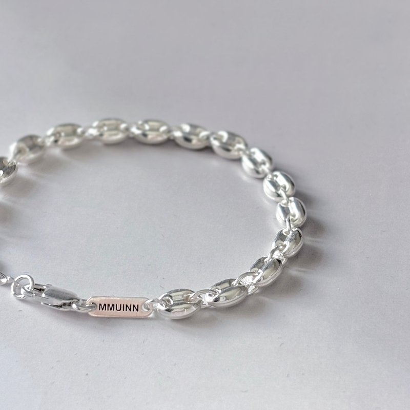 Can be engraved - sterling silver fat bean bracelet - good quality - สร้อยข้อมือ - เงินแท้ สีเงิน