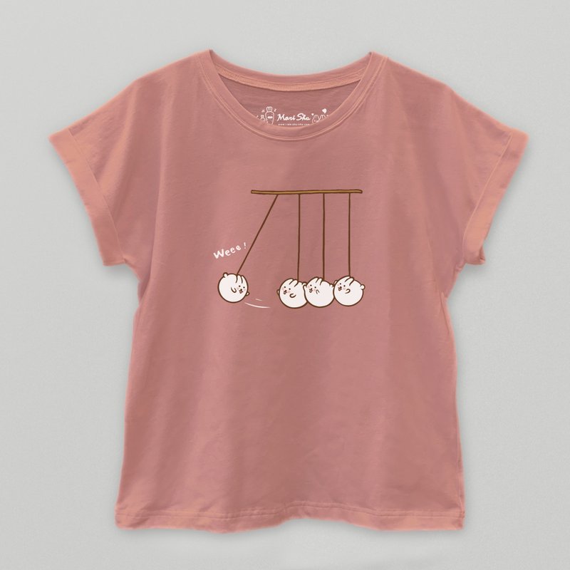 麻糬兔牛頓擺T-shirt - 女 T 恤 - 棉．麻 粉紅色