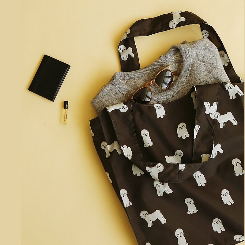摺疊購物袋單肩包L-10比熊犬,E2D16098 - 手提包/手提袋 - 聚酯纖維 黑色