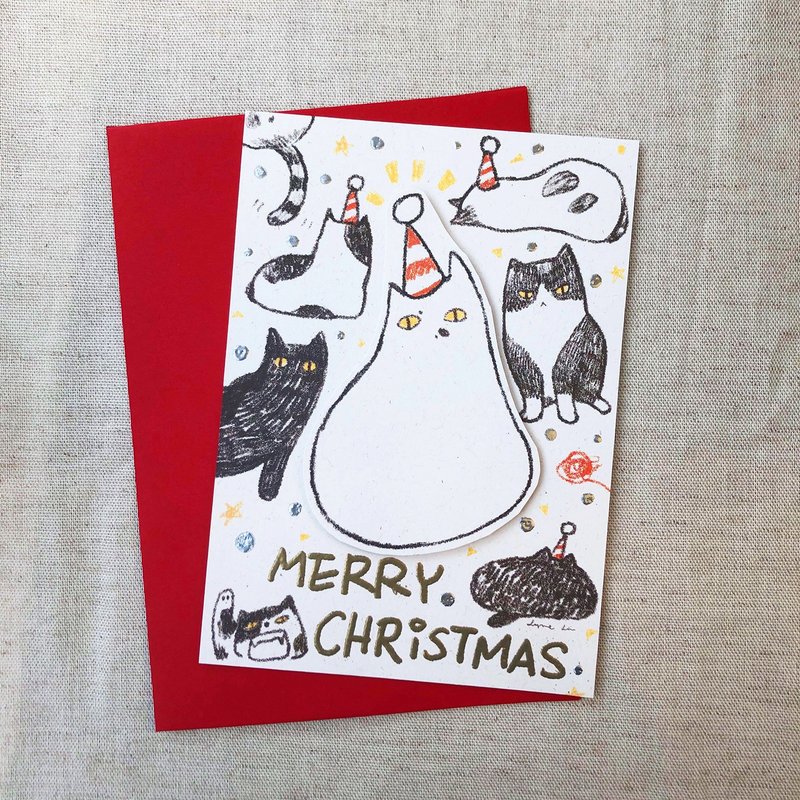 【MiKaLa】肥貓聖誕總動員 - 手寫燙金立體卡片 - 卡片/明信片 - 紙 