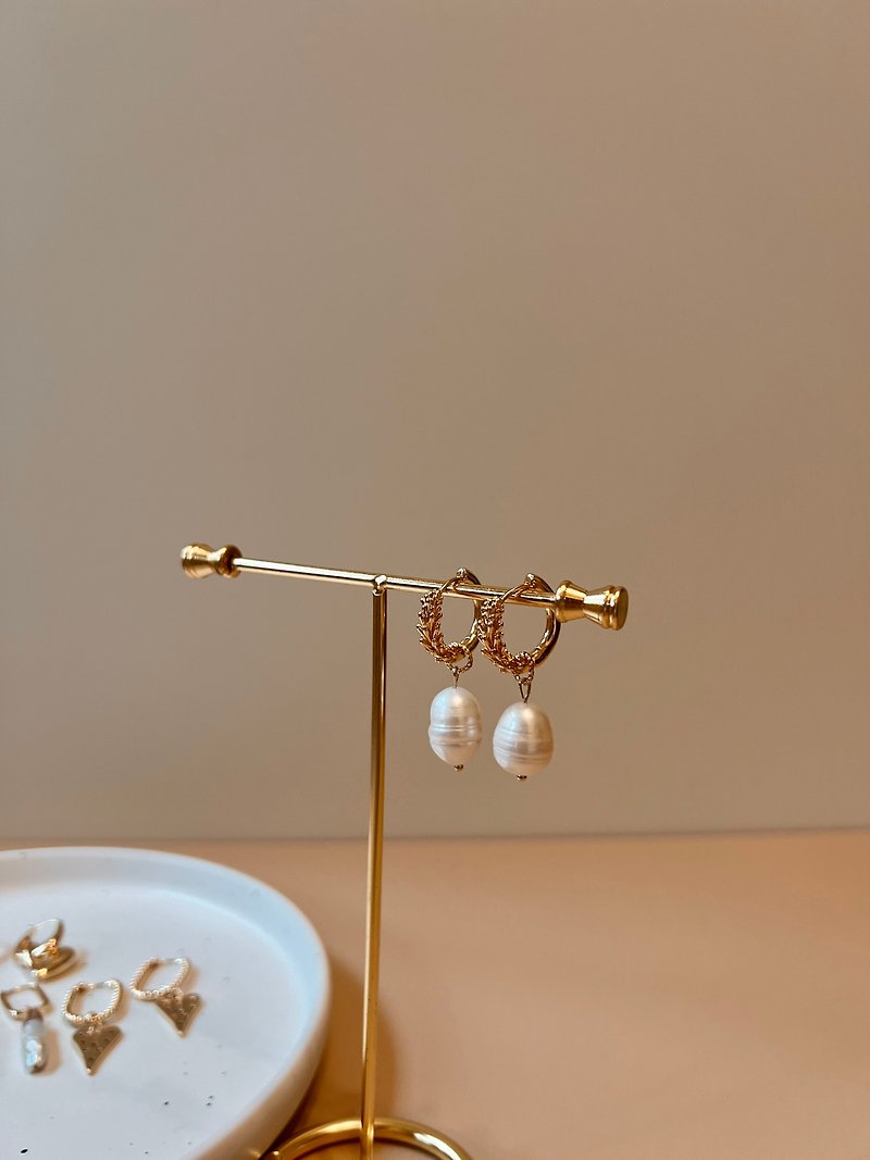 (Dual wear options) Baroque Pearls Hoop Earrings | Gifts 14K Gold-Plating - ต่างหู - เครื่องประดับพลอย สีทอง